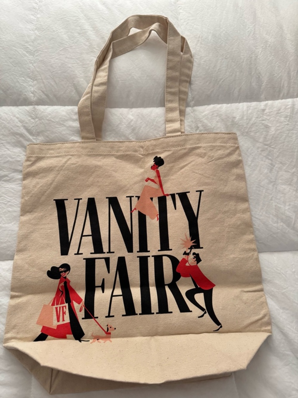 Hard to find Vanity Fair Canvas Tote with Black Logo w Red Accent Illustration